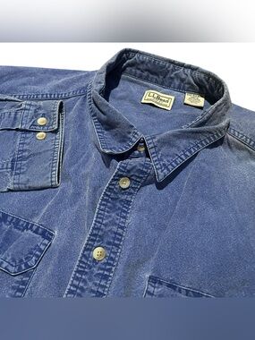 Vintage L.L. Bean Shirt Mens 3XL Blue Denim Long Sleeve Button Up Shirt